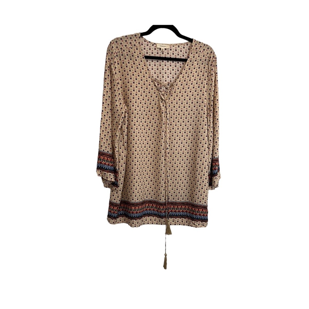 Crescent Geometric Tassels 3/4 Sleeves Popover Pop Boho Blouse Womens Size L